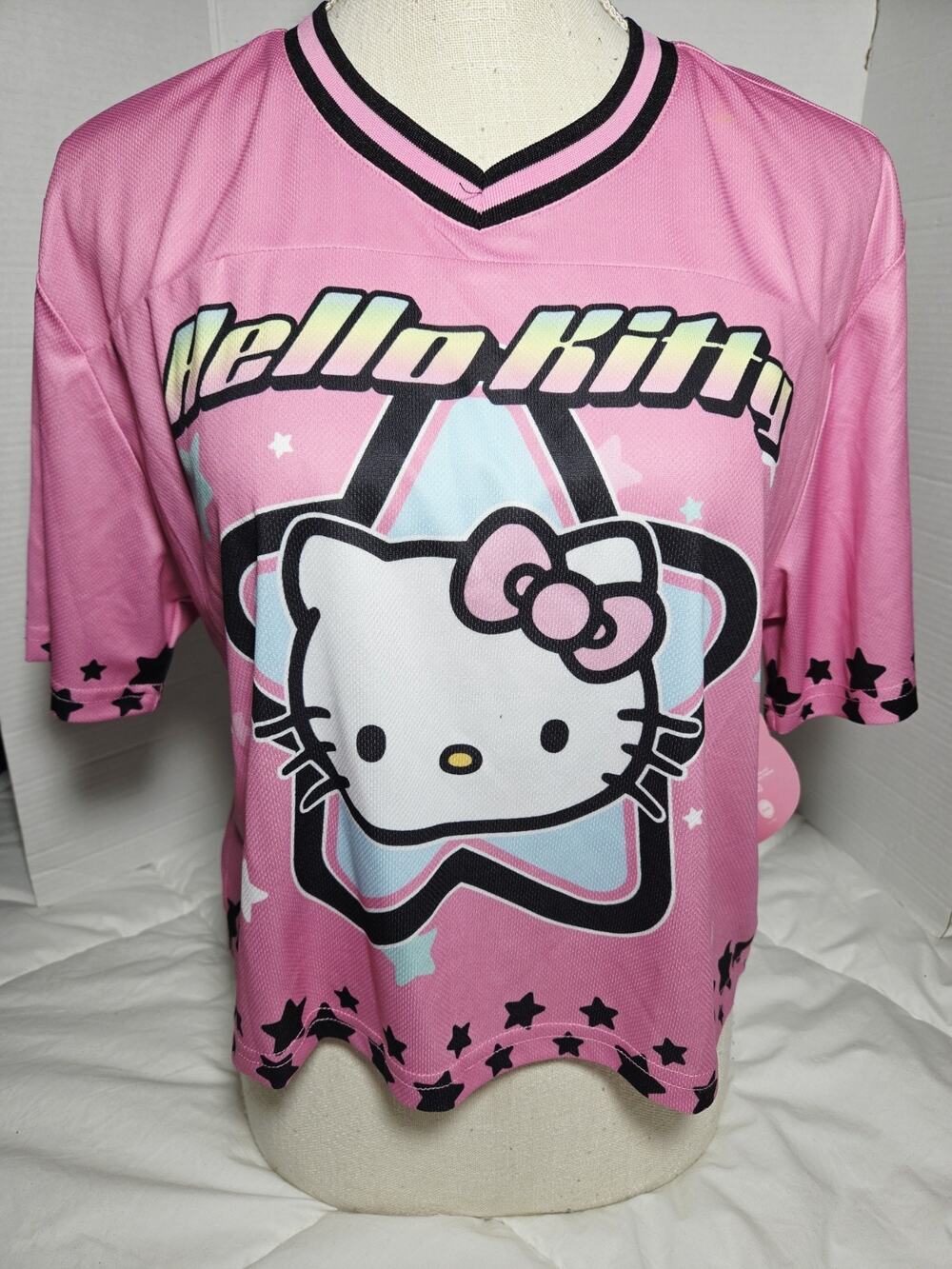 NEW Hello Kitty Graphics Women's Pink Cropped Pullover Football Jersey XXS